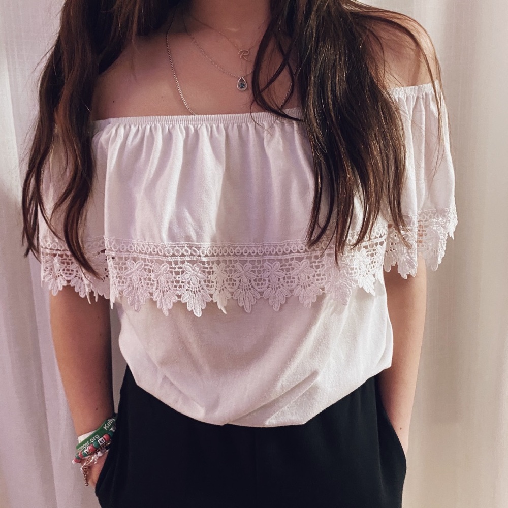 white off the shoulder shirt